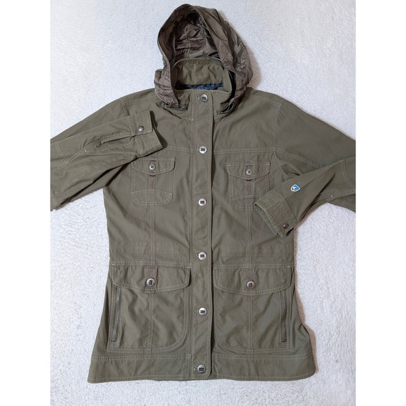 Kuhl Utility Rekon Jacket Womens Sm Green Stretch Stowaway Hood L/S Outdoor Coat - Picture 5 of 15